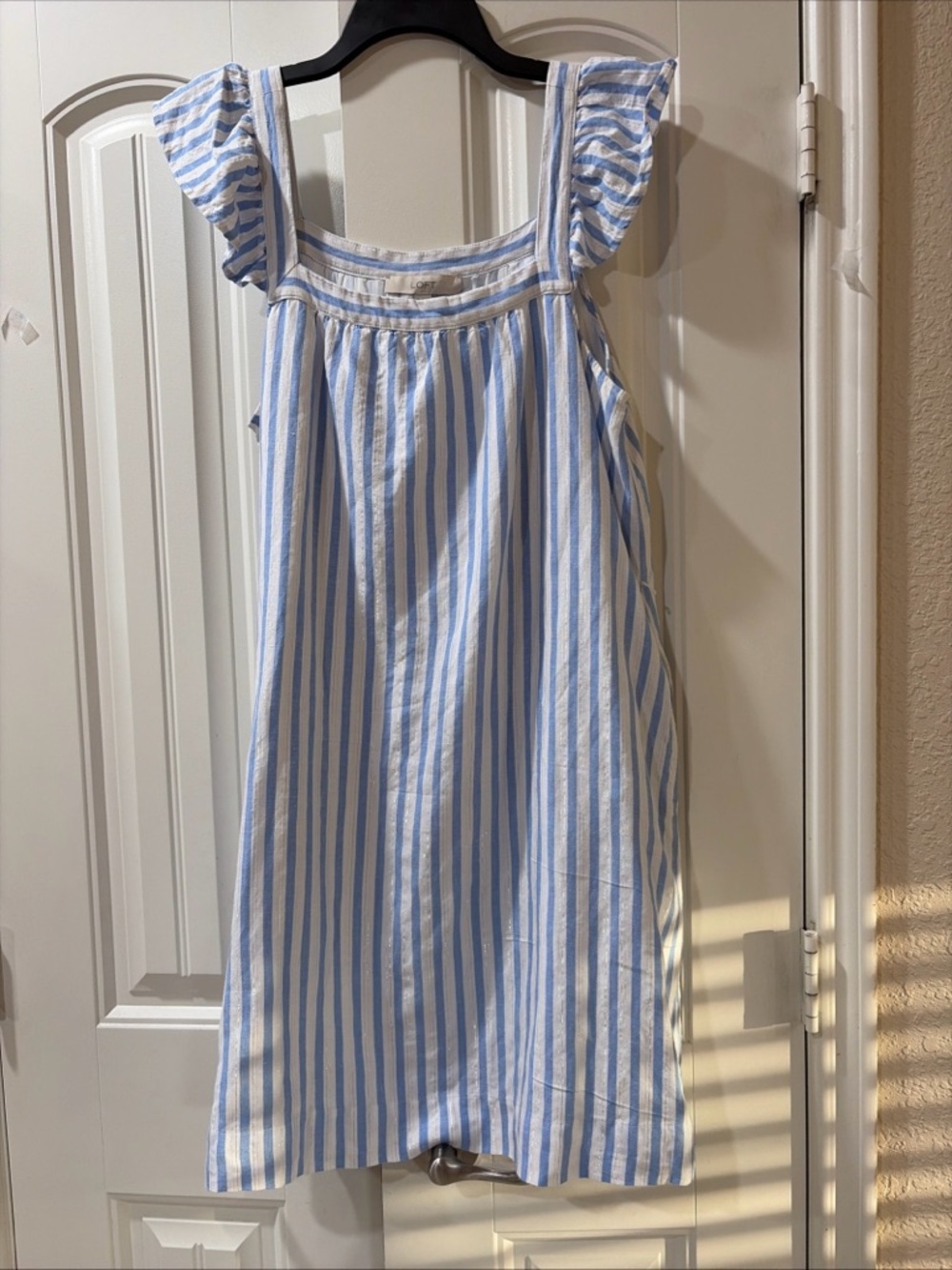 LOFT Blue and White Striped Sundress with Flutter Straps